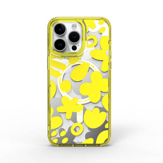 iPhone 15 Pro Kılıf Magsafe Şarj Özellikli Boya Desenli Wiwu Fluorescent G Serisi Kapak Sarı