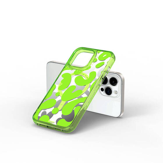 iPhone 15 Pro Kılıf Magsafe Şarj Özellikli Boya Desenli Wiwu Fluorescent G Serisi Kapak Yeşil