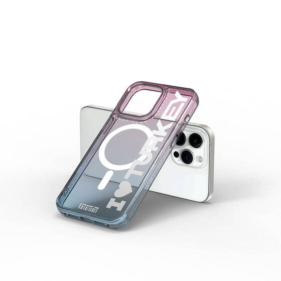 iPhone 15 Pro Kılıf Magsafe Şarj Özellikli Transparan Renk Geçişli Wiwu Turkey C Serisi Kapak Mavi