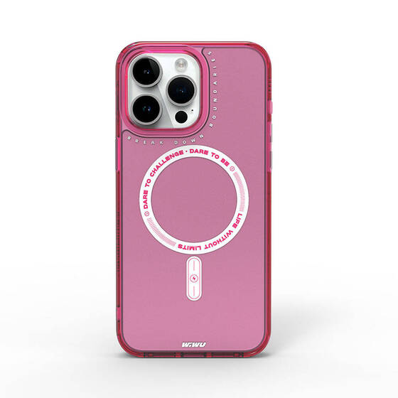 iPhone 15 Pro Kılıf Magsafe Şarj Özellikli Wiwu Basic Color J Serisi Kapak Koyu Pembe