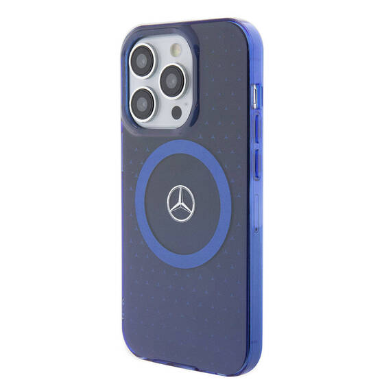 iPhone 15 Pro Kılıf Mercedes Benz Orjinal Lisanslı Magsafe Şarjlı Mavi Yıldız Desenli Mavi