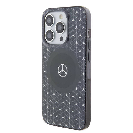 iPhone 15 Pro Kılıf Mercedes Benz Orjinal Lisanslı Magsafe Şarjlı Mini Yıldız Desenli Siyah