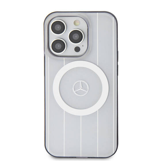 iPhone 15 Pro Kılıf Mercedes Benz Orjinal Lisanslı Magsafe Şarjlı Paralel Çizgi Desenli Beyaz