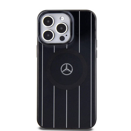 iPhone 15 Pro Kılıf Mercedes Benz Orjinal Lisanslı Magsafe Şarjlı Paralel Çizgi Desenli Siyah