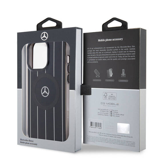 iPhone 15 Pro Kılıf Mercedes Benz Orjinal Lisanslı Magsafe Şarjlı Paralel Çizgi Desenli Siyah