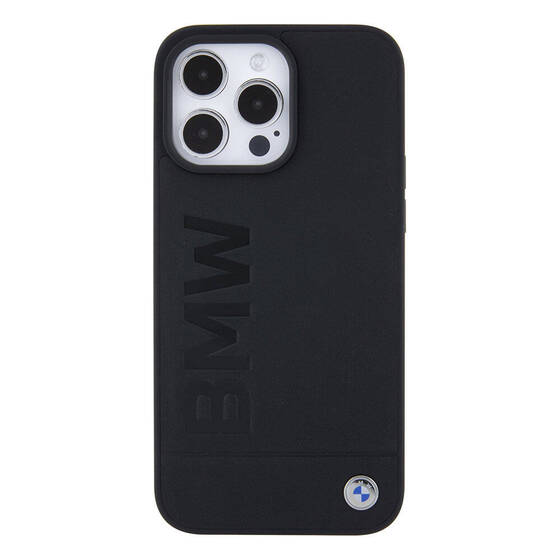 iPhone 15 Pro Max Case BMW Original Licensed Magsafe Şarj Özellikli Sıcak Damga Logolu Deri Siyah