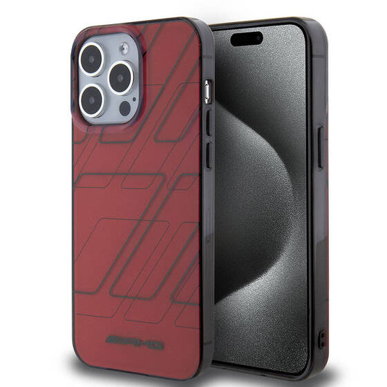 iPhone 15 Pro Max Kılıf AMG Orjinal Lisanslı Çift Katmanlı Dörtgen Desenli Kapak Kırmızı