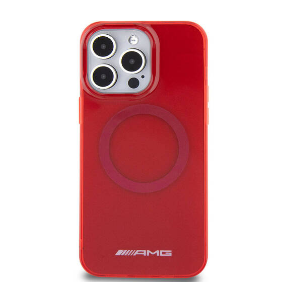 iPhone 15 Pro Max Kılıf AMG Orjinal Lisanslı Magsafe Şarj Özellikli Transparan Kapak Kırmızı