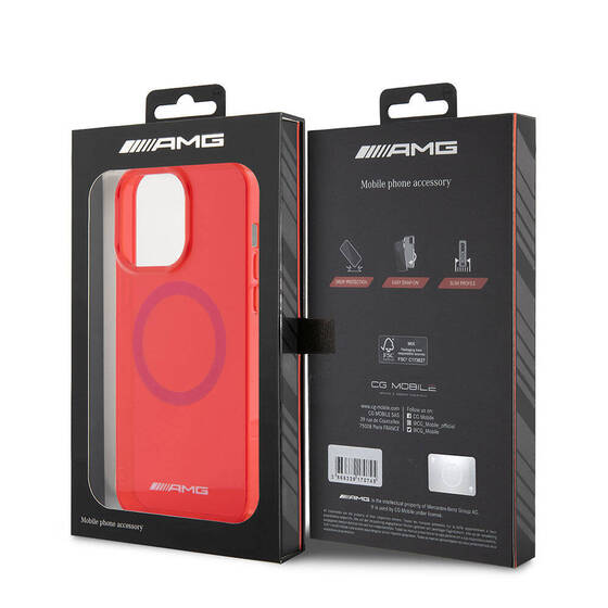 iPhone 15 Pro Max Kılıf AMG Orjinal Lisanslı Magsafe Şarj Özellikli Transparan Kapak Kırmızı