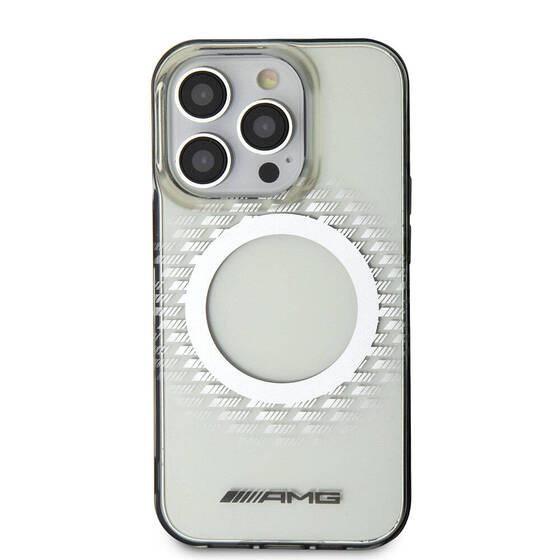 iPhone 15 Pro Max Kılıf AMG Orjinal Lisanslı Magsafe Şarjlı Eşkenar Dörtgen Desen Transparan Şeffaf