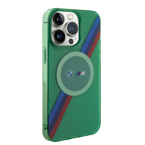 iPhone 15 Pro Max Kılıf BMW Magsafe Şarj Özellik Transparan Tricolor Stripes Orjinal Lisanslı Yeşil