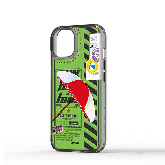 iPhone 15 Pro Max Kılıf Çift Katman Desenli Wiwu Summer Serisi Kapak Yeşil
