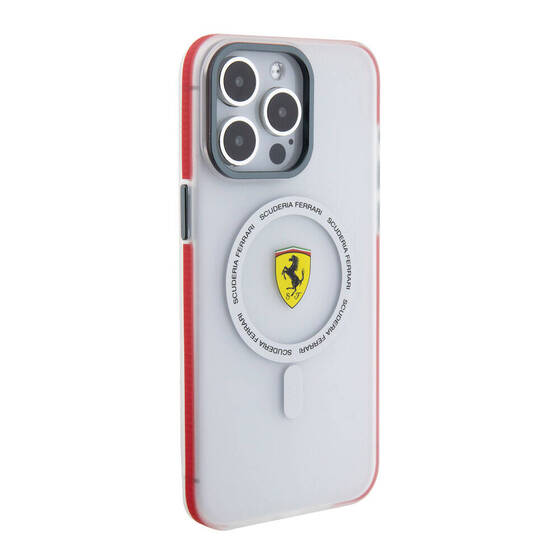 iPhone 15 Pro Max Kılıf Ferrari Orj Lisanslı Magsafe Özellikli Kontrast Bumper SF Ring Kırmızı