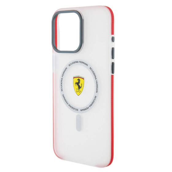 iPhone 15 Pro Max Kılıf Ferrari Orj Lisanslı Magsafe Özellikli Kontrast Bumper SF Ring Kırmızı