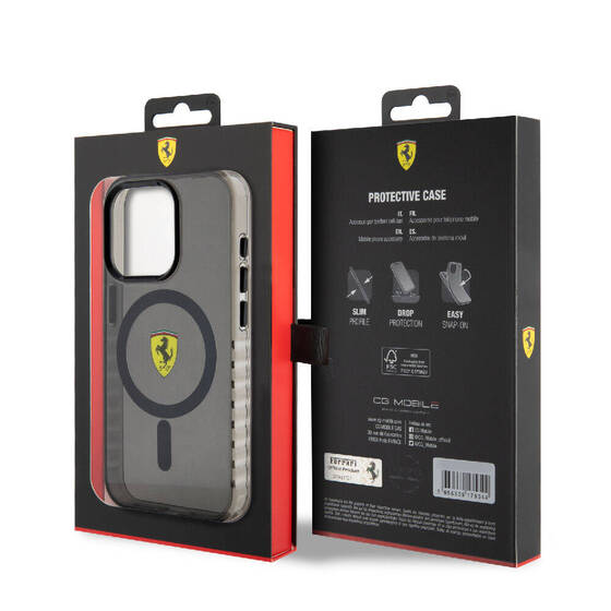 iPhone 15 Pro Max Kılıf Ferrari Orjinal Lisanslı Magsafe Şarj Özellikli Tırtıklı Kenar Tasarım Siyah