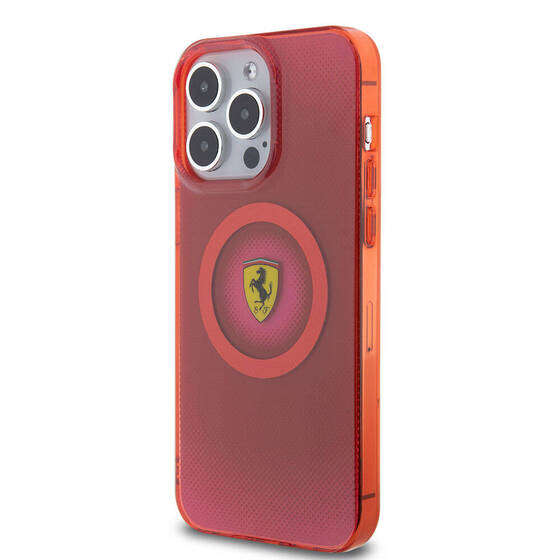 iPhone 15 Pro Max Kılıf Ferrari Orjinal Lisanslı Magsafe Şarjlı Parçalanan Noktalar Desenli Kırmızı
