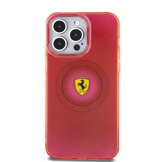 iPhone 15 Pro Max Kılıf Ferrari Orjinal Lisanslı Magsafe Şarjlı Parçalanan Noktalar Desenli Kırmızı