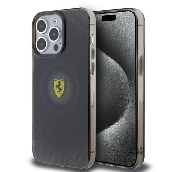 iPhone 15 Pro Max Kılıf Ferrari Orjinal Lisanslı Magsafe Şarjlı Parçalanan Noktalar Desenli Siyah