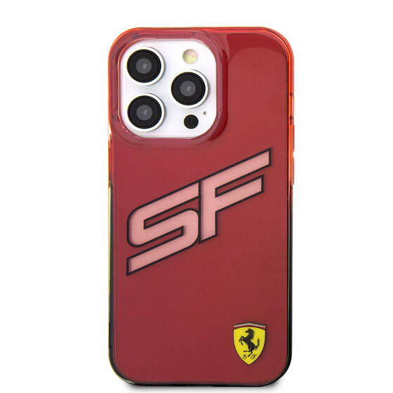 iPhone 15 Pro Max Kılıf Ferrari Orjinal Lisanslı Transparan SF Yazılı Kenarları Renk Geçişli Kırmızı