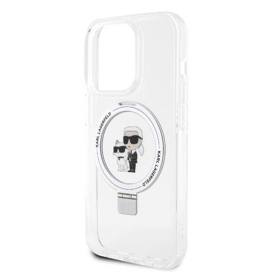 iPhone 15 Pro Max Kılıf Karl Lagerfeld Orj Lisans Magsafe Özellik K&C İkonik Ring Standlı Beyaz
