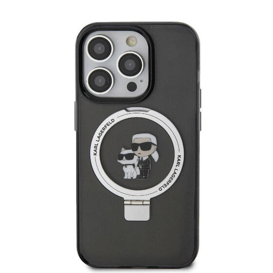 iPhone 15 Pro Max Kılıf Karl Lagerfeld Orj Lisans Magsafe Özellik K&C İkonik Ring Standlı Siyah
