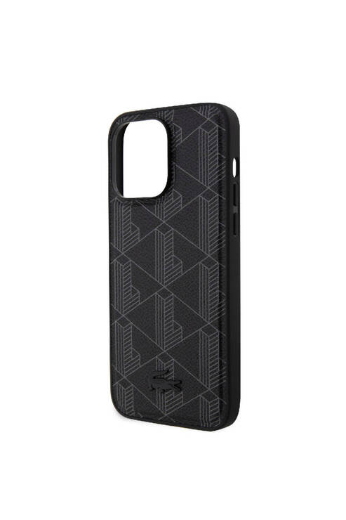 iPhone 15 Pro Max Kılıf Lacoste Lisanslı Magsafe Şarj Özellikli PU Deri Görünümlü Siyah