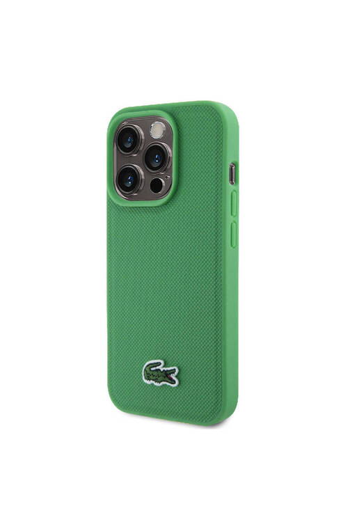 iPhone 15 Pro Max Kılıf Lacoste Lisanslı PU Pike Desenli İkonik Timsah Dokuma Logolu Yeşil