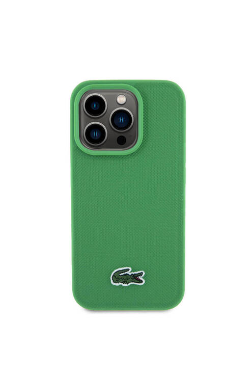 iPhone 15 Pro Max Kılıf Lacoste Lisanslı PU Pike Desenli İkonik Timsah Dokuma Logolu Yeşil