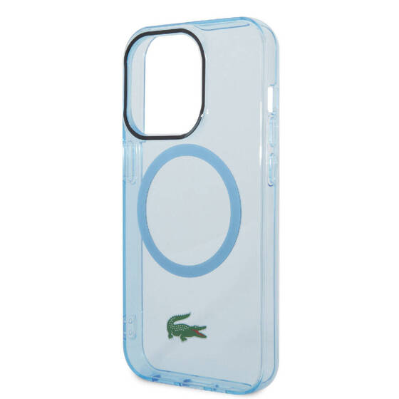 iPhone 15 Pro Max Kılıf Lacoste Orj Lisanslı Magsafe Özellikli Transparan Timsah Logo Mavi Açık