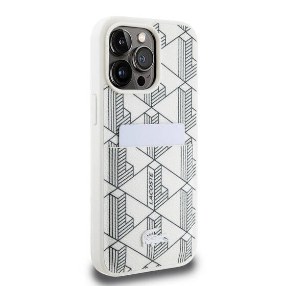 iPhone 15 Pro Max Kılıf Lacoste Orjinal Lisanslı Magsafe Özellikli PU Deri Görünümlü Kartlıklı Beyaz