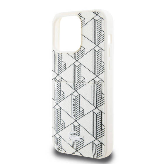 iPhone 15 Pro Max Kılıf Lacoste Orjinal Lisanslı Magsafe Özellikli PU Deri Görünümlü Kartlıklı Beyaz