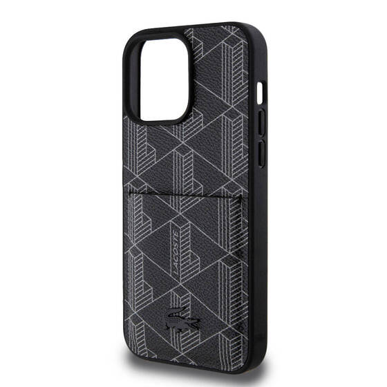 iPhone 15 Pro Max Kılıf Lacoste Orjinal Lisanslı Magsafe Özellikli PU Deri Görünümlü Kartlıklı Siyah