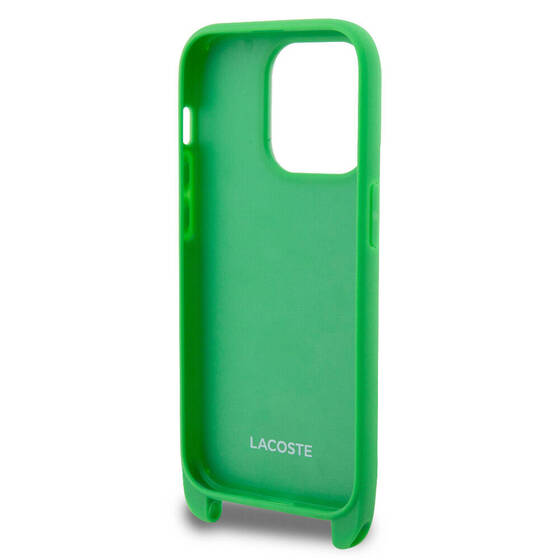 iPhone 15 Pro Max Kılıf Lacoste Orjinal Lisanslı PU Pike Desen Askılı İkonik Timsah Logo Yeşil