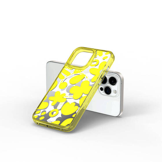 iPhone 15 Pro Max Kılıf Magsafe Şarj Özellikli Boya Desenli Wiwu Fluorescent G Serisi Kapak Sarı