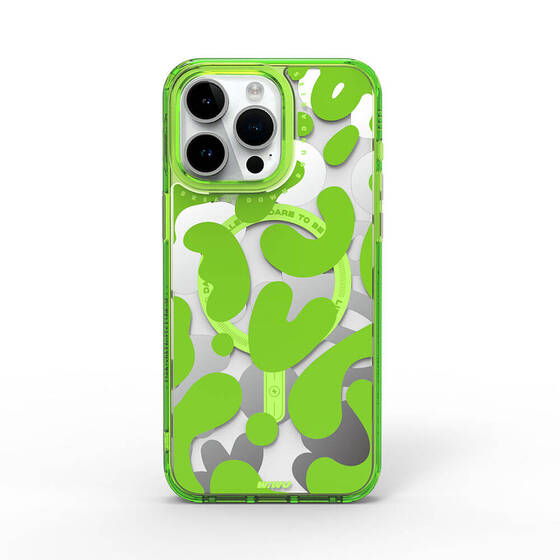 iPhone 15 Pro Max Kılıf Magsafe Şarj Özellikli Boya Desenli Wiwu Fluorescent G Serisi Kapak Yeşil