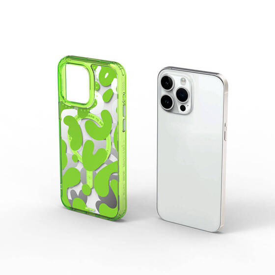 iPhone 15 Pro Max Kılıf Magsafe Şarj Özellikli Boya Desenli Wiwu Fluorescent G Serisi Kapak Yeşil