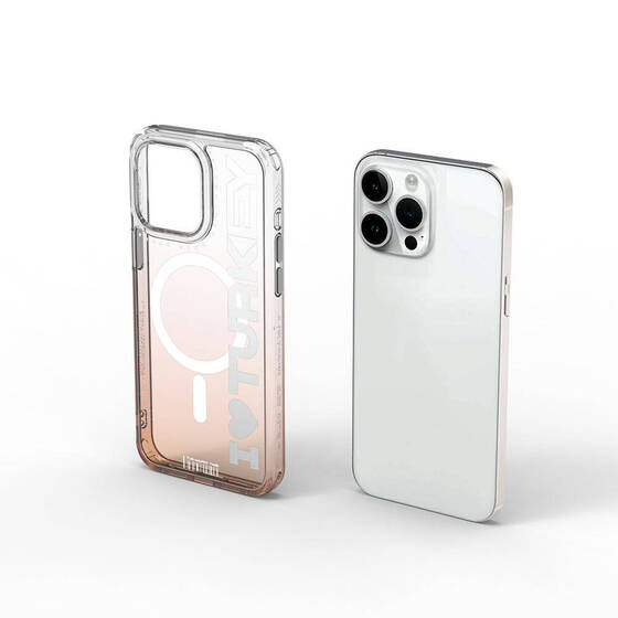 iPhone 15 Pro Max Kılıf Magsafe Şarj Özellikli Transparan Renk Geçişli Wiwu Turkey C Serisi Turuncu