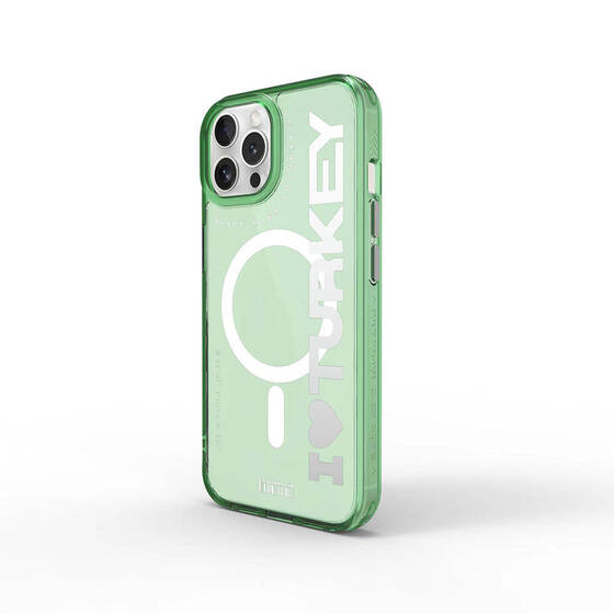 iPhone 15 Pro Max Kılıf Magsafe Şarj Özellikli Transparan Renk Geçişli Wiwu Turkey C Serisi Yeşil
