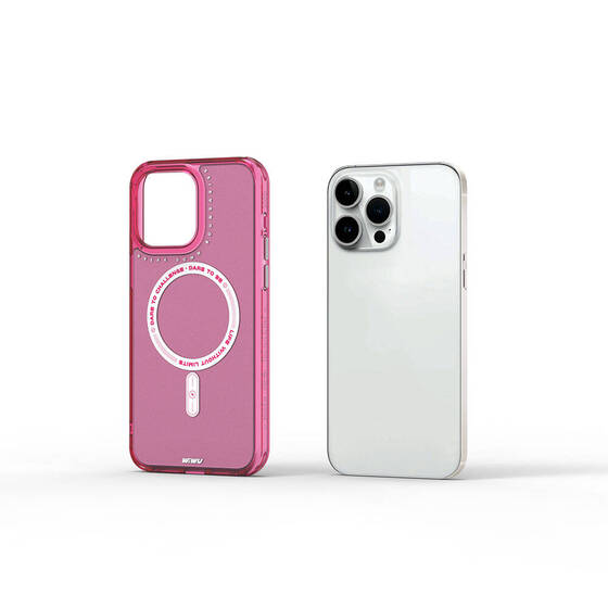 iPhone 15 Pro Max Kılıf Magsafe Şarj Özellikli Wiwu Basic Color J Serisi Kapak Koyu Pembe