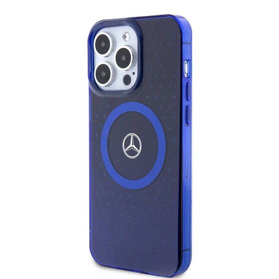 iPhone 15 Pro Max Kılıf Mercedes Benz Orjinal Lisanslı Magsafe Şarjlı Mavi Yıldız Desenli Mavi