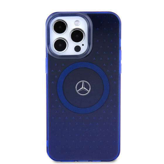iPhone 15 Pro Max Kılıf Mercedes Benz Orjinal Lisanslı Magsafe Şarjlı Mavi Yıldız Desenli Mavi