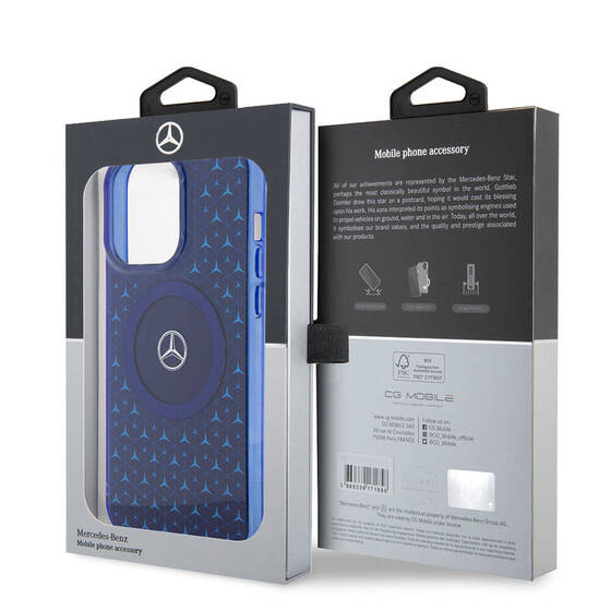 iPhone 15 Pro Max Kılıf Mercedes Benz Orjinal Lisanslı Magsafe Şarjlı Mini Yıldız Desenli Mavi