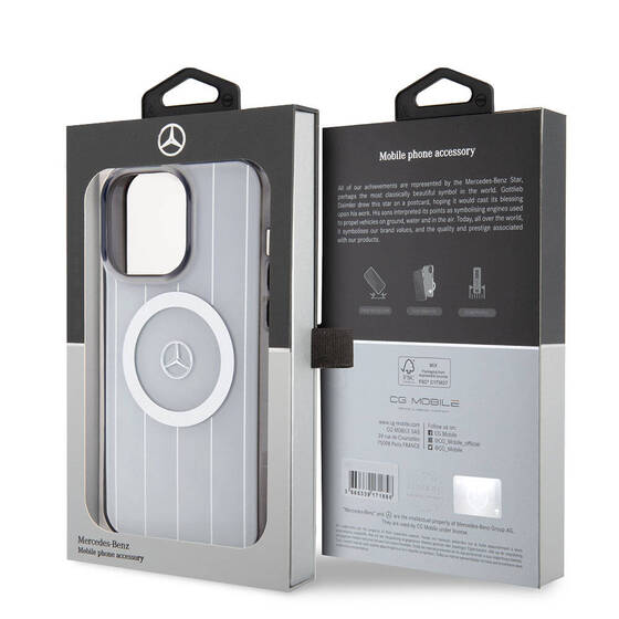 iPhone 15 Pro Max Kılıf Mercedes Benz Orjinal Lisanslı Magsafe Şarjlı Paralel Çizgi Desenli Beyaz