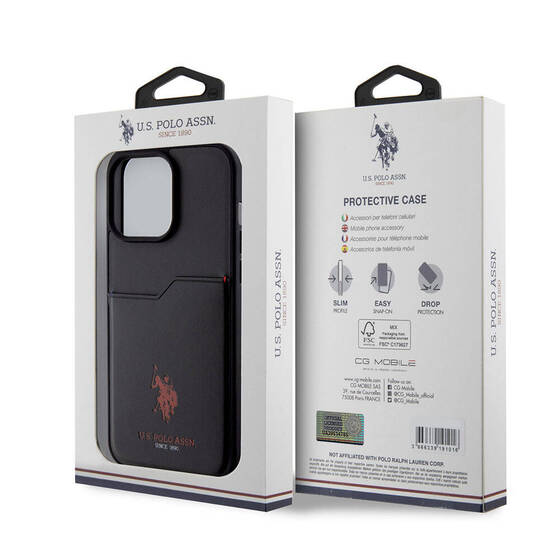 iPhone 15 Pro Max Kılıf U.S. Polo Assn. Orjinal Lisanslı Baskı Logolu PU Kartlıklı Kapak Siyah