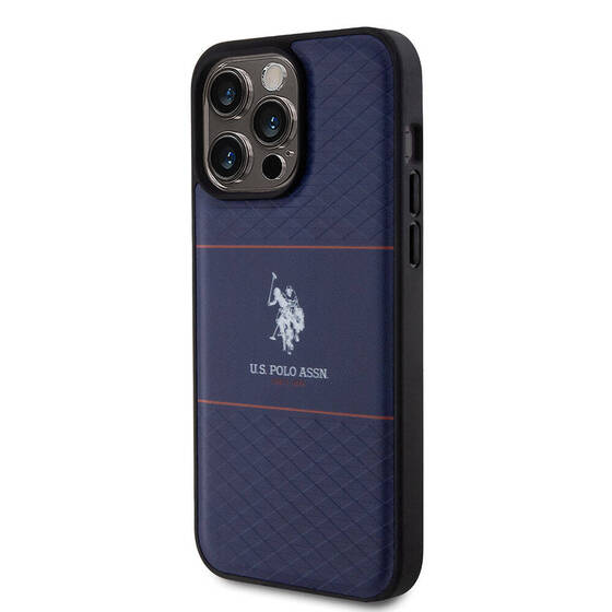 iPhone 15 Pro Max Kılıf U.S. Polo Assn. Orjinal Lisanslı Deri Şeritli Logo Dizayn Kapak Lacivert