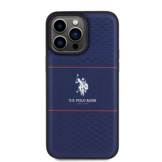 iPhone 15 Pro Max Kılıf U.S. Polo Assn. Orjinal Lisanslı Deri Şeritli Logo Dizayn Kapak Lacivert