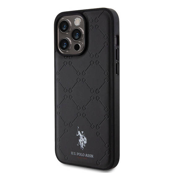 iPhone 15 Pro Max Kılıf U.S. Polo Assn. Orjinal Lisanslı HS Desenli Baskı Logolu Suni Deri Siyah
