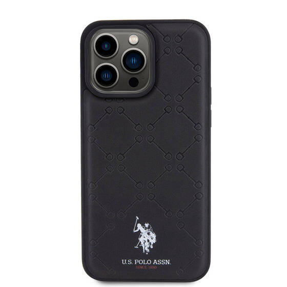iPhone 15 Pro Max Kılıf U.S. Polo Assn. Orjinal Lisanslı HS Desenli Baskı Logolu Suni Deri Siyah