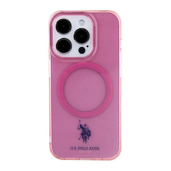 iPhone 15 Pro Max Kılıf U.S. Polo Assn. Orjinal Lisanslı Magsafe Şarjlı Transparan Tasarım Pembe