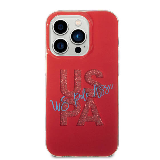 iPhone 15 Pro Max Kılıf U.S. Polo Assn. Orjinal Lisanslı Simli Parlak Alfabe Tasarım Kapak Kırmızı